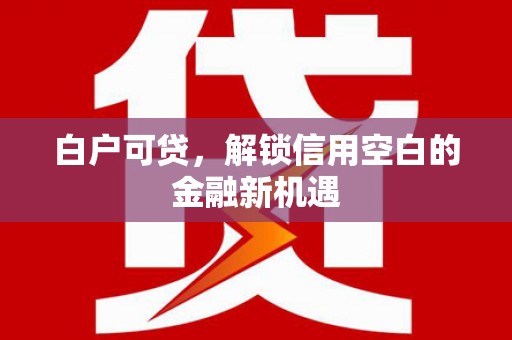 上街白户可贷，解锁信用空白的金融新机遇
